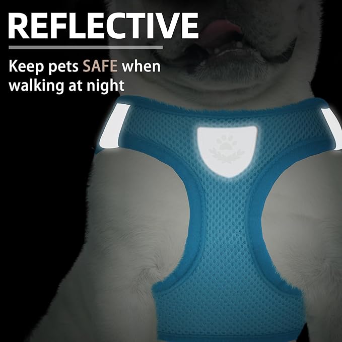 PUPTECK Adjustable Dog Harness Collar and Leash Set Step in No Pull Pet Harness for Small Medium Dogs Puppy and Cats Outdoor Walking Running, Soft Mesh Padded Reflective Vest Harnesses PUPTECK