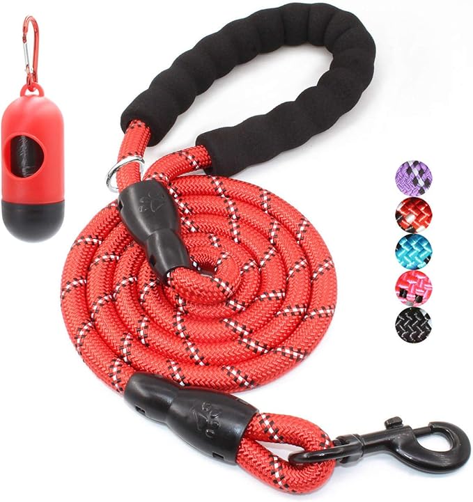 BAAPET 2/4/5/6 FT Dog Leash with Comfortable Padded Handle and Highly Reflective Threads for Small Medium and Large Dogs (4FT-1/2'', Red) BAAPET