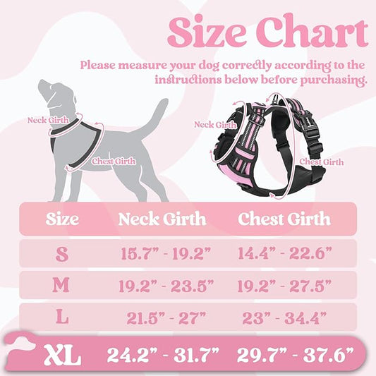 rabbitgoo Dog Harness for Large, No Pull Pet Harness with 3 Buckles, Adjustable Soft Padded Pooch Vest with Instant Control Handle, Easy Walking Reflective Pet Vest for Extra Large Dogs, Pink, XL rabbitgoo