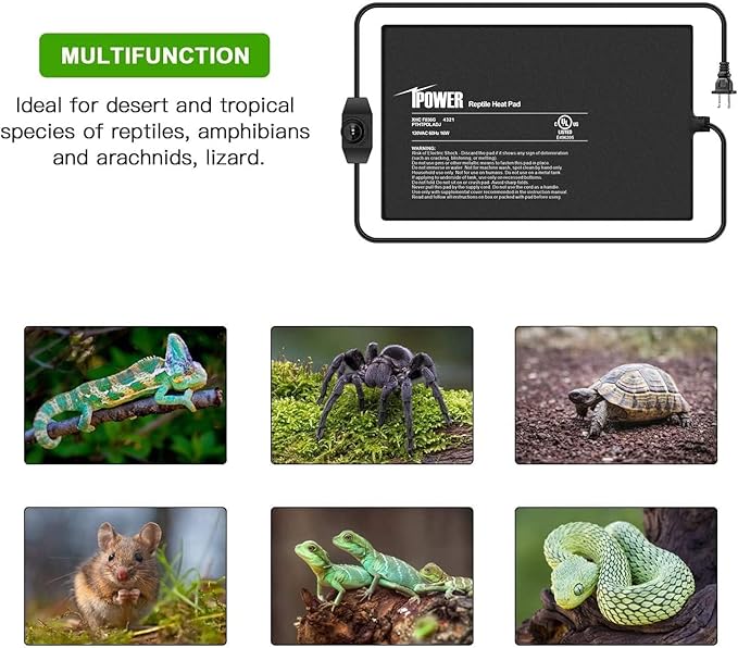 iPower 8 by 12-Inch Reptile Heat Mat with Temperature Adjustable Controller Knob, LCD Digital Aquarium Thermometer, Under Tank Warmer Terrarium Heat Pad for Reptiles and Amphibians iPower