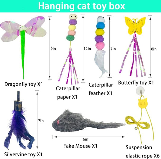 Cat Toys Indoor Hanging Door Retractable Bird Cat Toy for Kitten Fun Exercise Interactive String Feather Cat Toys for Hunting Chase (6 Pack) - PAWPICO