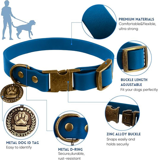 Wisedog Dog Collar and Leash Set Combo: Adjustable Durable Pet Collars with Dog Leashes for Small Medium Large Dogs,includes One Bonus of Poop Bag Holder (L, Blue) WisedogPetSupplies