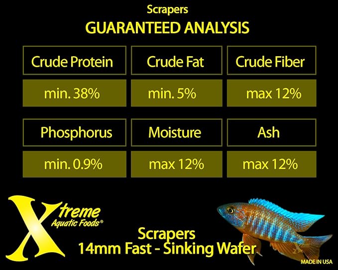 Xtreme Scrapers Wafers - Premium 14mm Fast-Sinking Fish Food – Nutrient & Cellulose Rich Ideal for Nocturnal Feeders, Catfish, Plecostomus Species, and Loaches – USA Farm Grown (18oz) XtremeAquaticFoods
