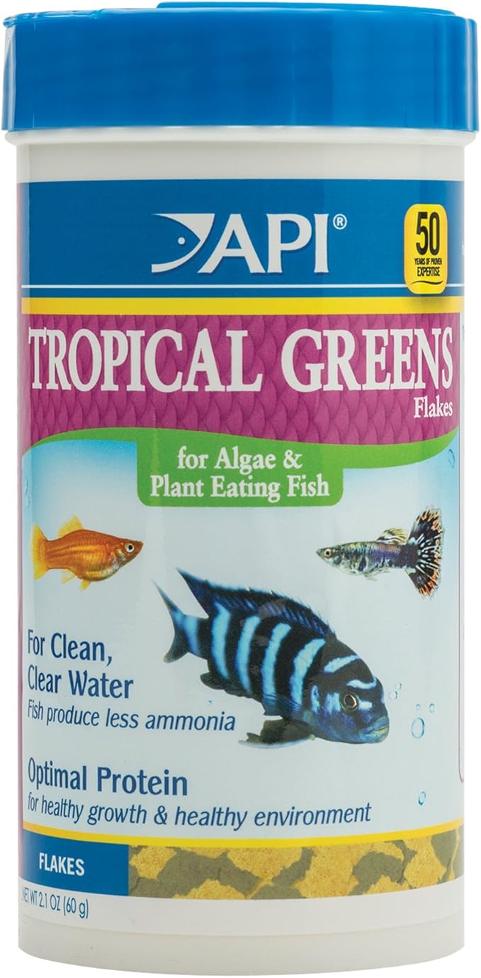 API TROPICAL GREENS FLAKES Tropical Fish Greens Flakes Fish Food 2.1-Ounce Container API