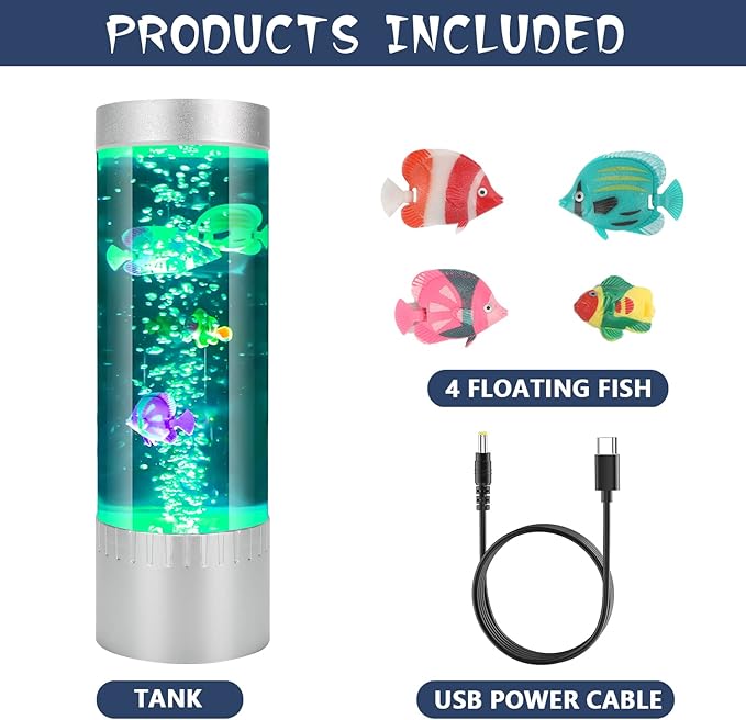 Bubble Fish Lamp, Sensory Bubble Tube Lamp, Artificial Fish Tank with Moving Fish, to Light Up Your Life Like a Lamp, Fish Tank Light and Aquarium Lamp, Excellent Gift for Kids & Adults SHTALHST