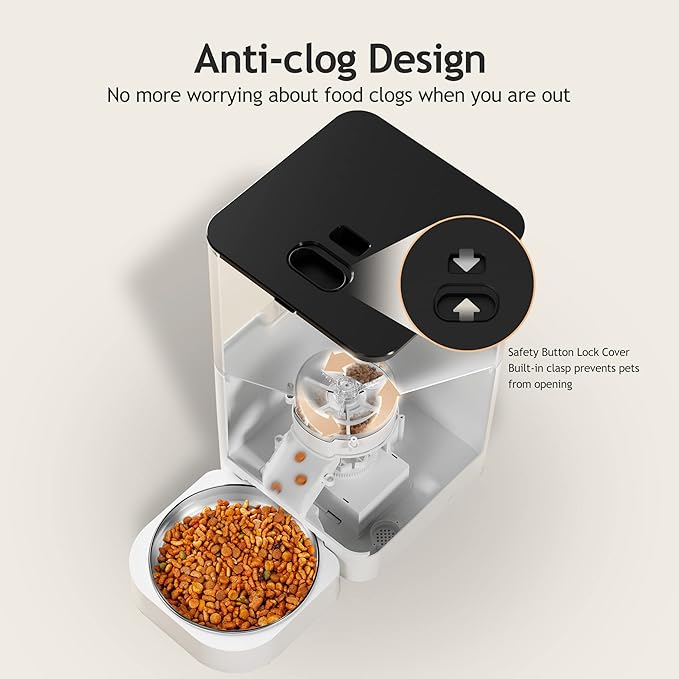 VOLUAS Automatic Cat Feeders - Dry Food Dispenser with Timer, Desiccant Bag, Programmable Portion Size Control 4 Meals Per Day, 10s Voice Recorder - PAWPICO