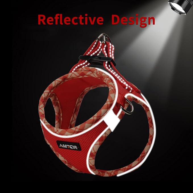 AMTOR Small Dog Harness with Leash Set, No Escape Easy Walk Puppy Harnesses for Training Walking, Step-in Reflective Soft Dogs Vest for XS S Medium Extra-Small Large Sized Dog(Red) AMTOR