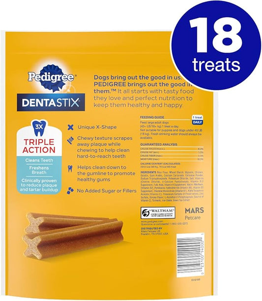 PEDIGREE DENTASTIX Large Dog Dental Treats Original Flavor Dental Bones, 14.99 oz. Pack (18 Treats) Pedigree