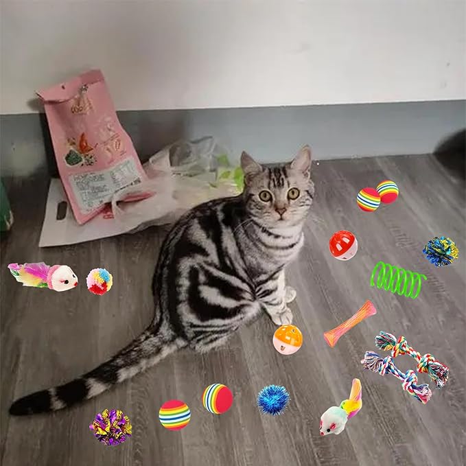 46 PCS Cat Toys for Indoor Cats, Kitten Toys with Cat Spring Toy, Mint Catnip Toys for Cats with Crinkle Cat Toy Mouse Cat Ball Toy for Indoor Cats Kittens Exercise - PAWPICO