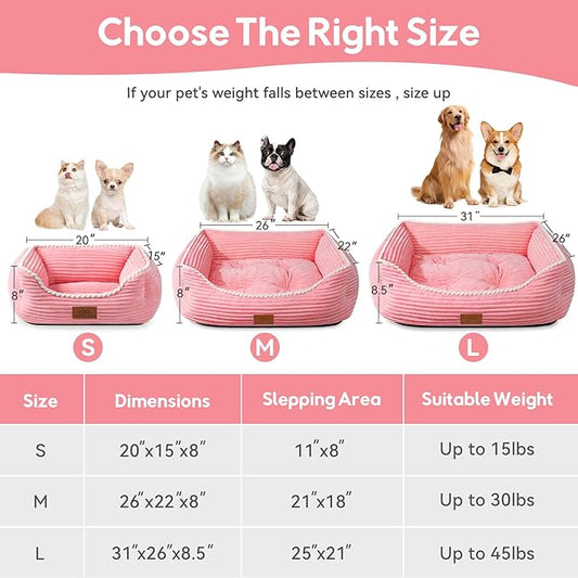 Rectangle Dog Bed for Large Medium Pets Indoor Outdoor with Removable Mat,Machine Washable Sleeping Sofa Non-Slip Bottom Breathable Soft Puppy Bed Durable Orthopedic Calming Pet Cuddler(Large, Pink) - PAWPICO