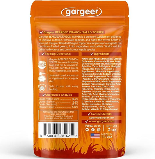 2oz Bearded Dragon Food Supplement, Flower Salad Mix Topper. Supercharge Juveniles & Adults Appetite, Health & Immune System. Complete Diet, Rich with Vitamins, Made in The USA. Enjoy! Gargeer