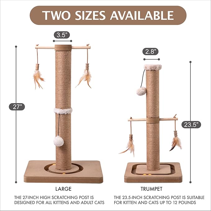 Generic MECOOL Cat Scratching Post Tall Kitten Posts Tree Premium Scratcher Natural Jute Ropes Tracking Interactive Heavy Base Cat Scratch deterrent Indoor Cats (Beige) (Medium-23), 23 Inch (Pack 1) - PAWPICO