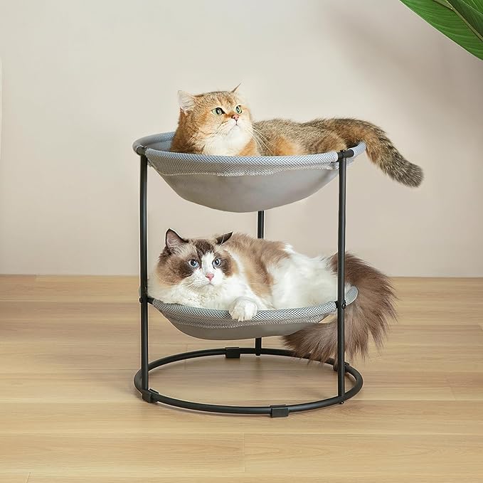 Double Cat Bed,Cat Beds for Indoor Cats, 2 Layers Elevated Cat Beds, Breathable Cat Beds & Furniture,18 x 16.5 x 16.5 Inch Outdoor Cat Bed (2 Large) - PAWPICO