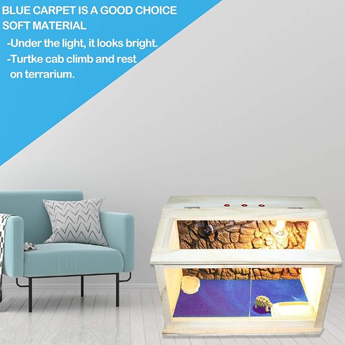 HERCOCCI 2 Pack Reptile Carpet, 39’’ x 20’’ Terrarium Bedding Substrate Liner Reptile Cage Mat Tank Accessories for Bearded Dragon Lizard Tortoise Leopard Gecko Snake (Blue) HERCOCCI