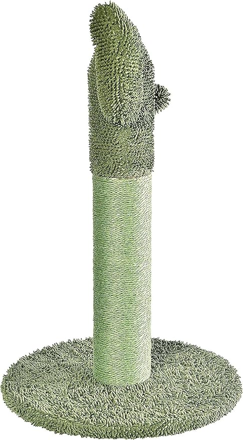 Amazon Basics Cactus Cat Scratching Post with Dangling Ball, 25.6 Inches, Green - PAWPICO