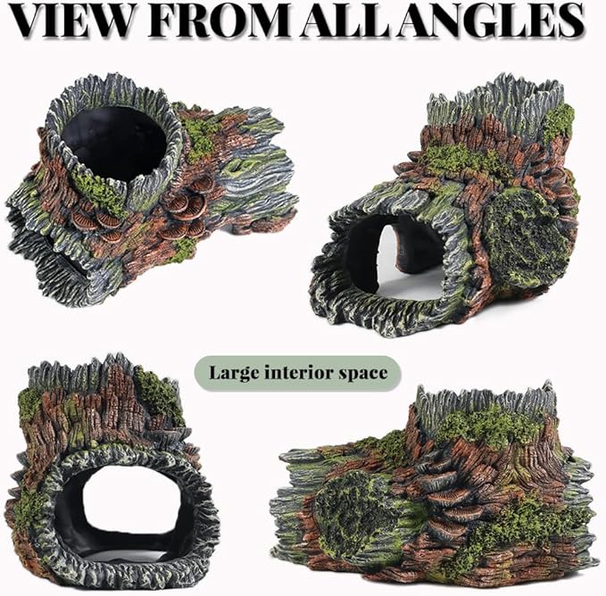 Aquarium Decorations Hollow Tree Trunk Fish Tank Accessories Tree Stump Shelter for Betta Hideout Caves Driftwood for Aquarium Simulation Tree Decor with Holes PTFJZ