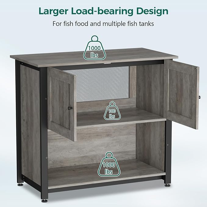 Tatub 40-50 Gallon Fish Tank Stand with Cabinet, Metal Aquarium Stand for Accessories Storage, Reptile Tank Turtle Terrariums Table Bearable 1000LBS, Accommodates 2 Aquariums Tatub