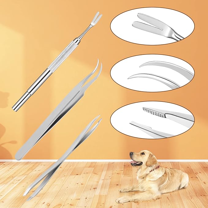 Rypet Tick Remover Tool Set - Stainless Steel Tick Remover Kit for Cats Dogs and Humans(Pack of 3) - PAWPICO