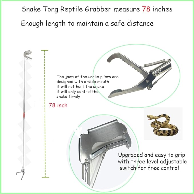 78 Inch Snake Grabber Tool, Snake Tongs, Snake Catcher Wide Jaw Handling Tool, Snake Grabber Tool Heavy Duty, Snake Grabber Tool for Rattlesnake, Extra Long Snake Tongs, Snake Tong, 5 Years Warranty PAWPICO