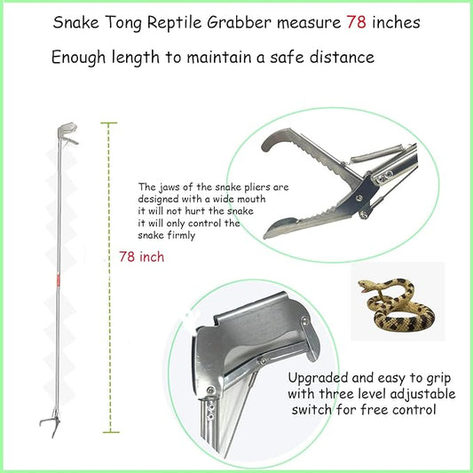 78 Inch Snake Grabber Tool, Snake Tongs, Snake Catcher Wide Jaw Handling Tool, Snake Grabber Tool Heavy Duty, Snake Grabber Tool for Rattlesnake, Extra Long Snake Tongs, Snake Tong, 5 Years Warranty PAWPICO