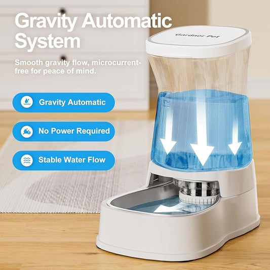 Automatic Gravity Water Dispenser for Dogs, 1Gallon Stainless Steel Water Bowl Dispenser, 100% BPA-Free Dog Water Fountain Dispenser for Small&Medium Dogs, Cats, Puppies(White) - PAWPICO