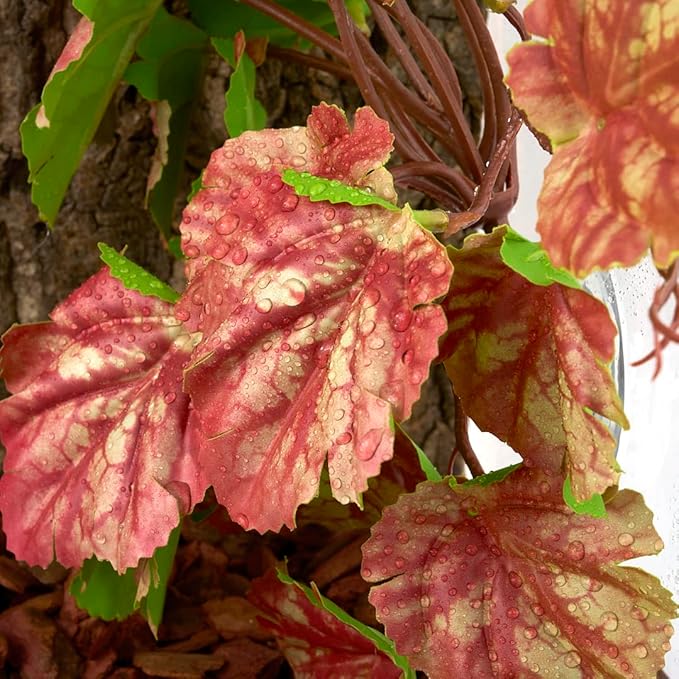 Reptile Plants for Terrarium, Amphibian Habitat Decor Artificial Hanging Plants with Suction Cup - Fake Heuchera Micrantha Pink WOLEDOE