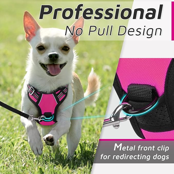 Eagloo Small Dog Harness No Pull, Service Vest with Reflective Strips and Control Handle, Adjustable and Comfortable for Easy Walking, No Choke Pet Harness with 2 Metal Rings, Rose Red, XS GoExplorewithEagloo