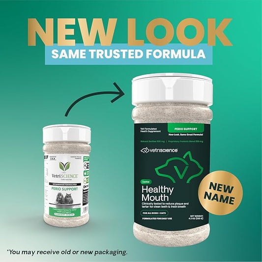 VetriScience Healthy Mouth Dog Dental Powder, Perio Support Clinically Tested Dental Supplement for Small, Medium & Large Breed Dogs, Freshen Breath, Control Plaque & Tartar, Oral Health, 4.2 oz VetriScienceLaboratories