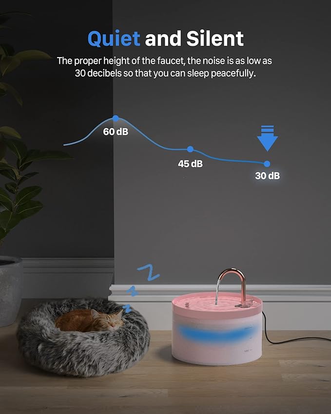 Cat Water Fountain Pink for Drinking: 67oz/2L Cat Fountain - Cute Pet Water Fountain for Cats Inside - Quiet Cat Drinking Fountain - Faucet Pet Fountain - Suitable for Kitty & Kitten - GIOTOHUN - PAWPICO