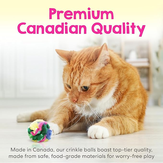Cat Crinkle Balls 1.5 Inch (4-Pack) - Mini Crinkle Cat Toys for Indoor Cats - Multi-Color Crinkle Cat Toy - Cat Toys Crinkle Balls to Keep Fit and Active - Canadian-Made Crinkle Balls for Cats - PAWPICO