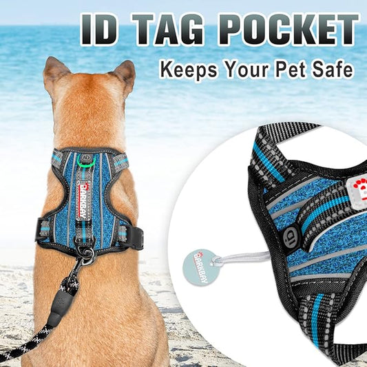 BARKBAY No Pull Dog Harness Large Reflective Dog Harness with Front Clip and Easy Control Handle for Walking Training Running with ID tag Pocket(Blue/Black,S) BARKBAY