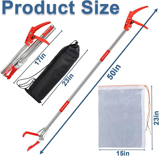 Upgraded 50'' Snake Grabber Tool with Lock, Foldable Snake Hook with Wide Jaw, Stainless Steel Snake Tongs, Long Reach Reptile Catcher, Non-Slip Grip for Safe Handling Incycall