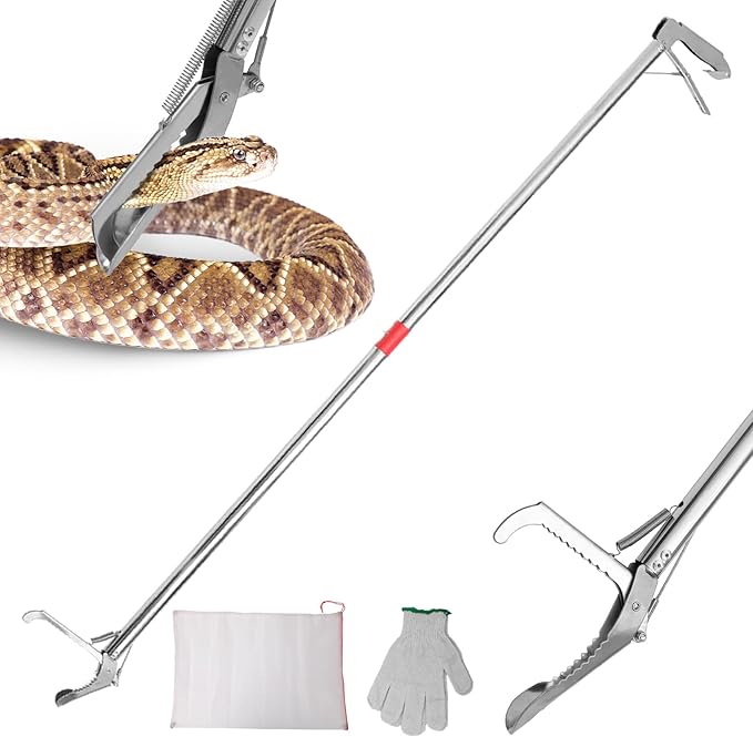 47 Inch Folding Snake Grabber Tool, Extra Long Snake Tongs for Extra Safety, Snake Grabber is Made of Stainless Steel for Corrosion Resistance, High Load Capacity, Easy to Clean and Maintain Puzau
