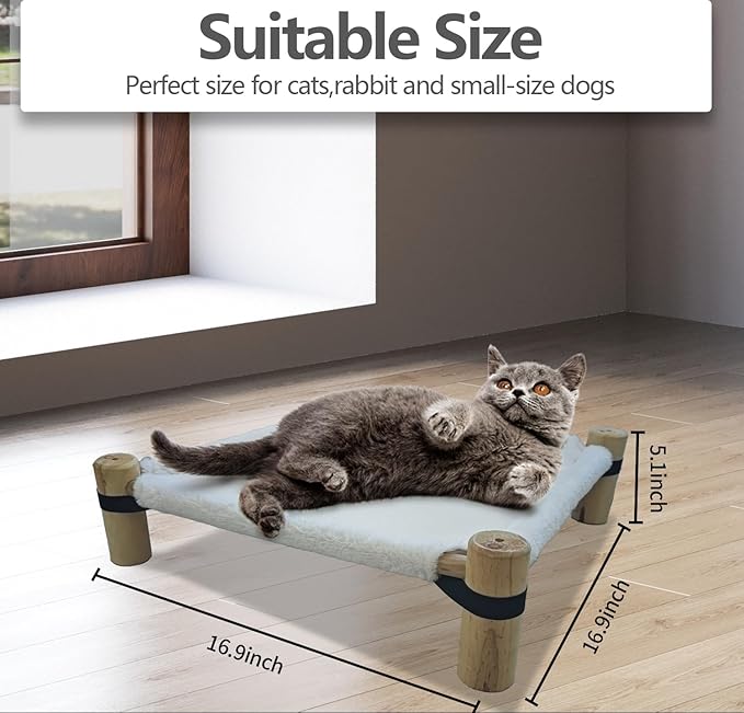 Cat/Dog Bed,Wooden Pet Hammock Bed,Elevated Breathable Dog Bed, Detachable Portable Indoor/Outdoor Cat Beds&Furniture,Suitable for Kitty,Puppy,Bunny and Small Animal(Gray) - PAWPICO