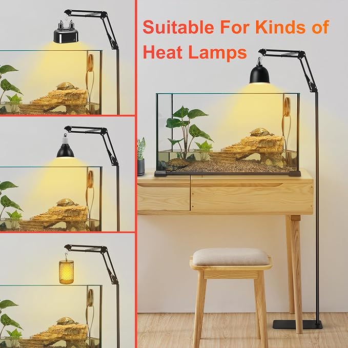 Reptile Heat Lamp Stand Adjustable Height 15.7inch to 67.1inch Tall With 360°Swing Arm Durable Light Fixture Stand for Bearded Dragon Puppies Turtle Chicken JUNWSHUI