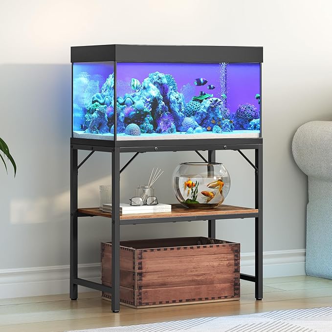 30 Gallon Fish Tank Stand, Aquarium Stand with 2-Tier Storage Shelves, Heavy Duty Breeder Turtle Terrarium Stand Rack for Home Office, 30.0" L x 11.8" W x 24.4" H, Rustic Brown FTHR3001 MAHANCRIS