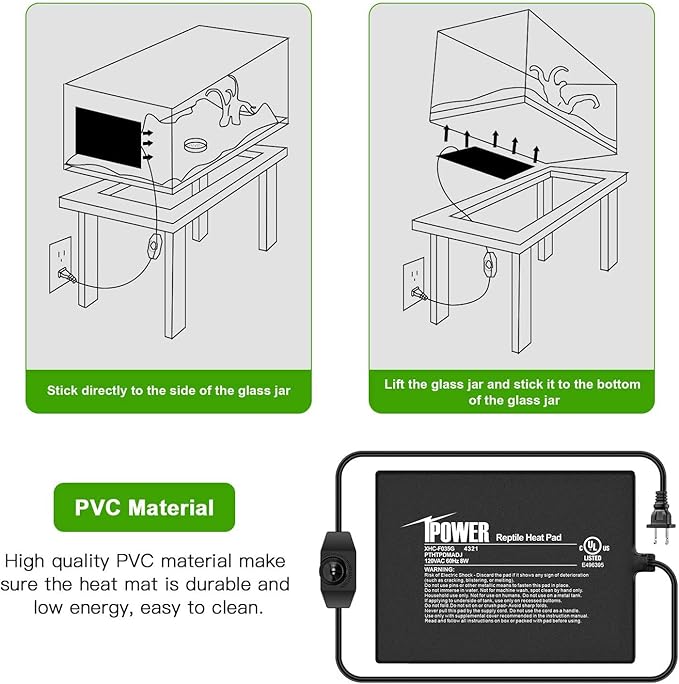 iPower 6 by 8-Inch 8 Watts Reptile Heating Mat with Temperature Controller Under Tank Warmer Terrarium Heat Pad for Reptiles and Amphibians, Black iPower