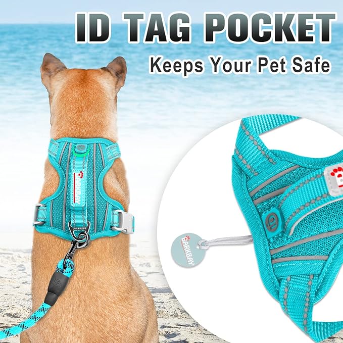 BARKBAY No Pull Dog Harness Large Reflective Dog Harness with Front Clip and Easy Control Handle for Walking Training Running with ID tag Pocket(Ocean Blue,L) BARKBAY