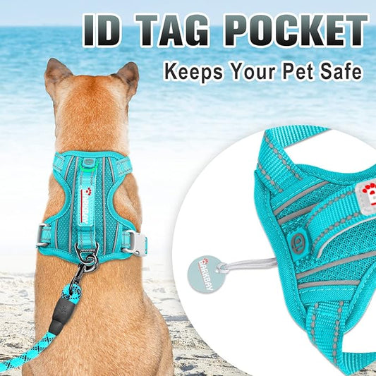 BARKBAY No Pull Dog Harness Large Reflective Dog Harness with Front Clip and Easy Control Handle for Walking Training Running with ID tag Pocket(Ocean Blue,L) BARKBAY