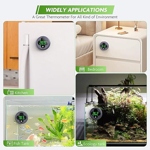 Aquarium Thermometer Digital, LED Fish Tank Thermometer Wireless Accurate Temperature Gauge to ±0.9℉, Aquarium Accessories for Fish Tank, Betta, Axolotl Tank or Aquatic, Replaceable Battery PAIZOO