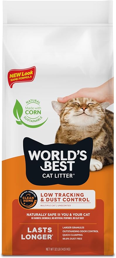 WORLD'S BEST CAT LITTER Low Tracking & Dust Control Multiple Cat Unscented 32-Pounds - Natural Ingredients, Quick Clumping, Flushable & Made in USA - Long-Lasting Odor Control & Easy Scooping - PAWPICO