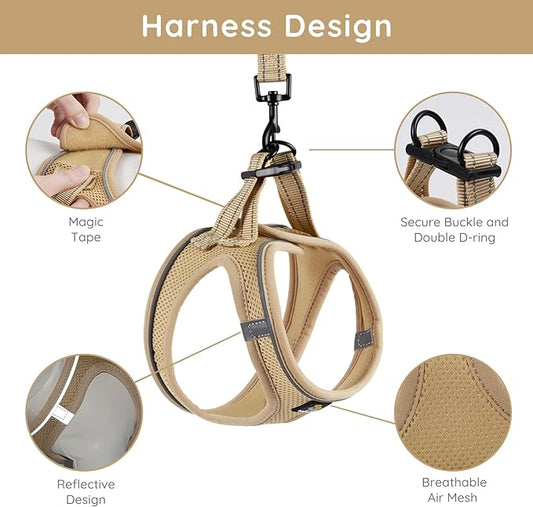 BELLA & PAL Puppy Harness with Leash Set, Dog Harness for Small Dogs No Pull, Dog Leash for Small Dogs, Step in Harness for Extra Small Dogs, Khaki Harness, M BELLAPAL