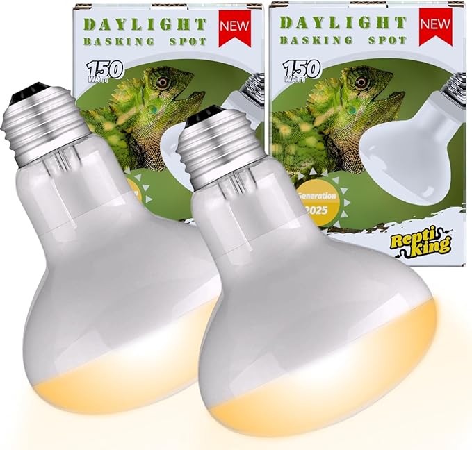 Reptile Heat Bulb Lamp, 150W 2-Pack Daylight Basking Spot, Bearded Dragon/Turtle/Lzard/Gecko Light Bulb, UVA Heat Lamp, Basking Light for Reptiles ReptiKing