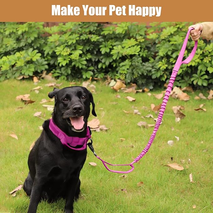 Tactical Dog Collar Leash Set, Adjustable Military Training Nylon Collar Dog Training with Control Handleand Metal Buckle, Dog Collar for Medium Large Dogs (Pink,L) - PAWPICO