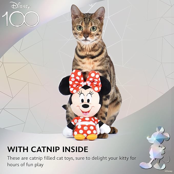 Minnie Mouse Cat Kicker Toy with Catnip, 9in | Disney Cat Toys | Fun Cat Kicker Style Plush Toy with Catnip and Crinkle for Cats Inspired by Disney Mickey and Friends - PAWPICO