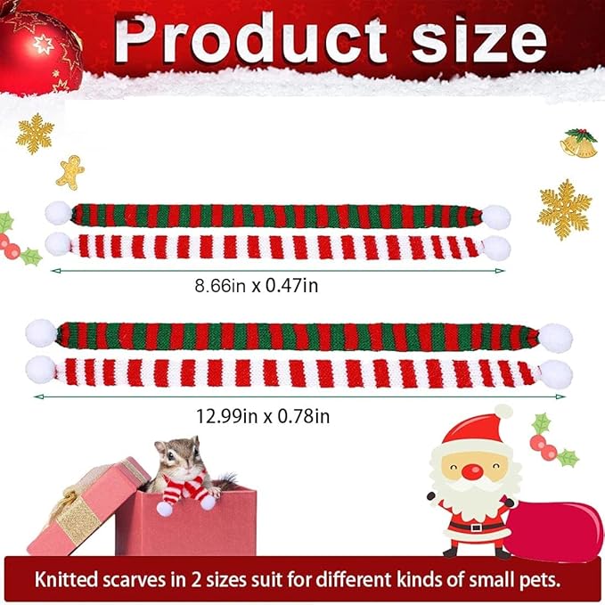 8 Pack Christmas Small Animal Costume Guinea Pig Santa Hat Small Pet Hat with Scarf for Rabbit Hamster Ferrets Chinchilla Hedgehog Lizard Bearded Dragon Christmas Party Outfit FUEAWIM