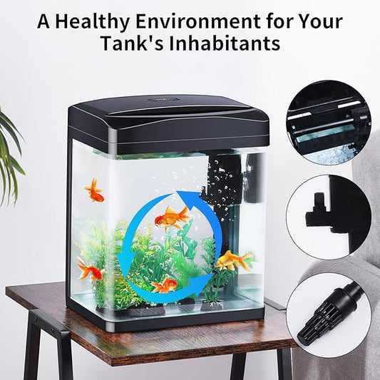 2 Gallon Aquarium Starter Kit Small Glass Betta Fish Tank Desktop Mini Fish Bowl for Shrimp Goldfish with Filter Pump LED Light PAWPICO