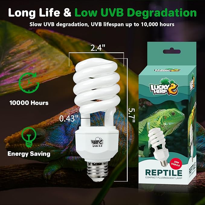 LUCKY HERP UVA UVB Reptile Light 5.0, Tropical UVB 100 Compact Fluorescent Lamp, UVB Light for Reptiles 23W, UVA UVB Reptile Light Bulb, UVB Bulb for Reptiles Chameleons Lizards Tortoises Snakes LUCKYHERP