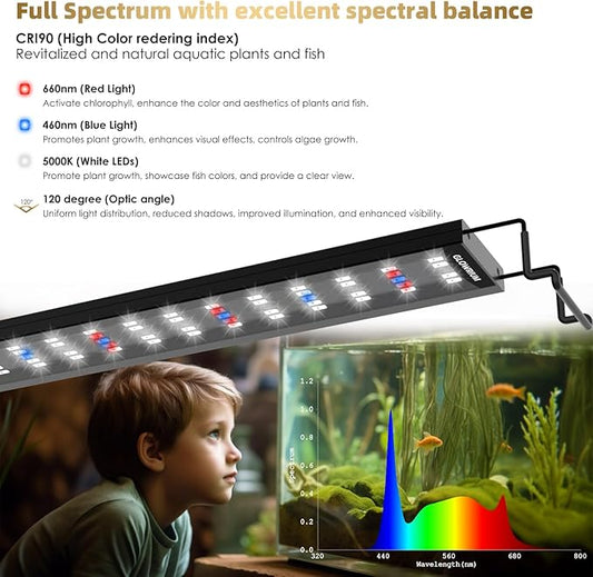 GLOWRIUM Aquarium Light, LED Full Spectrum Freshwater Fish Tank, Daylight/Moonlight Mode and infinitely dimmable, Fish Tank Light with auto-on/Off Timer (18-23 in) GLOWRIUM