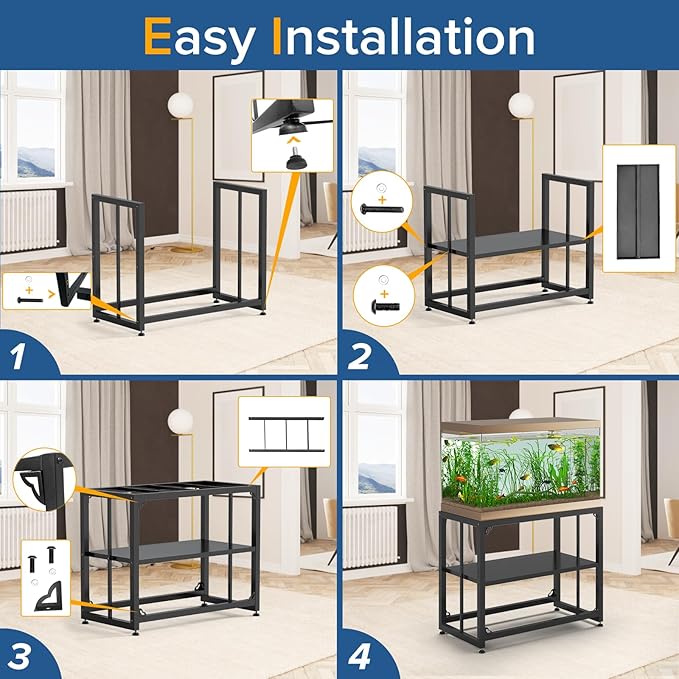 Fish Tank Stand 40 Gallon, Metal Aquarium Stand 36.5" L x 18.5" W*29.5”H, Double-Layer Storage Design, Suitable for Home and Office Use, 660LBS Capacity, Black (Tank not Included) TOCRETOARE